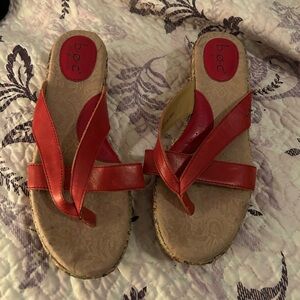 BOC wedge sandals coral red with woven base size 9
